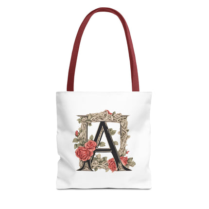 Custom Letter Personalized Tote | Rose Flowered Grocery Travel Bag | Floral Print Roses Office Laptop & Books or Exercise Overnight Carrier