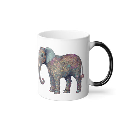 Elephant Collector Gift, Animal Color Changing Coffee Mug, Beautiful Art Style Pattern Wild Safari Cup, African Savanna Inhabitant Tea Cup
