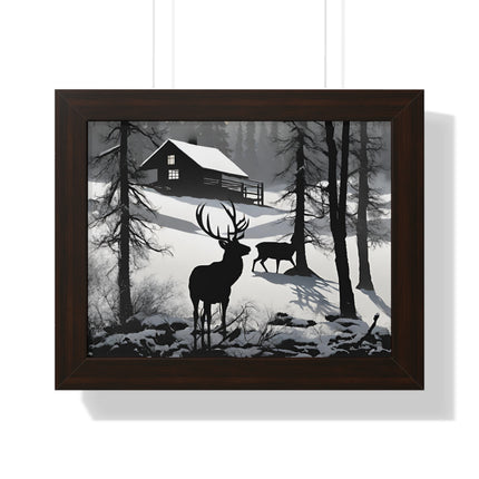 WINTER BUCK SHADOW - Deer Hunter Cabin Framed Wall Art