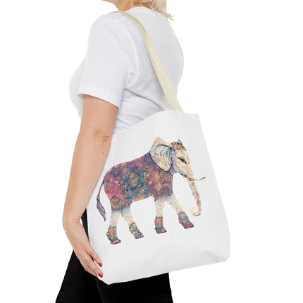 Elephant Lovers Tote | Majestic Color Pattern Custom Grocery Bag | Animal Gift Office Travel Carrier | Wild Woodland Business Traveler
