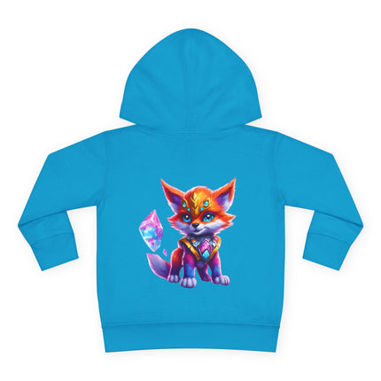 Rainbow Crystal Fox Toddler Girls Hoodie, Orange Blue Cosmic Guardian Sweatshirt, Two Sided 2T 4T 5-6T Long Sleeve Hood