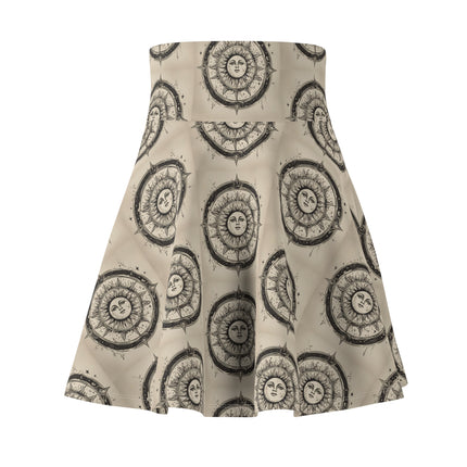 Sun & Moon Solar Wheel Pattern Skater Skirt | Wiccan Witchey Style Women's Summer Wear |