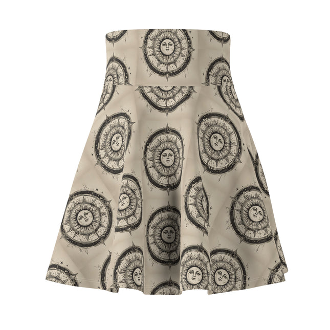 Sun & Moon Solar Wheel Pattern Skater Skirt | Wiccan Witchey Style Women's Summer Wear |