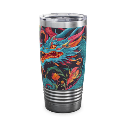 Dragon Tumbler | Japanese Flower Pattern Drink Companion | Floral Japan Insulated Travel Mug | Exercise Office College Road Trip Coffee Gift