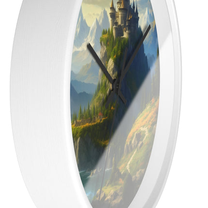 MEDIEVAL MOUNTAIN CASTLE Wall Clock - Fantasy Forest Kingdom Decor