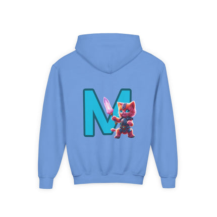 CUSTOM Letter M PERSONALIZED Warrior Cat Boys or Girls Hoodie Sweatshirt (ADD NAME TO FRONT)