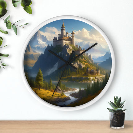 MEDIEVAL CASTLE FALLS Wall Clock - Waterfall Fantasy Landscape Decor