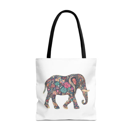 Flower Elephant Lovers Tote | Majestic Color Pattern Custom Grocery Bag | Animal Gift Office Laptop Travel | Wild Safari Business Traveler
