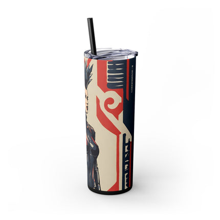 FUTURISTIC ANIME GIRL Skinnny Tumbler - Leather Clad Spike Mohawk Woman Insulated Cup