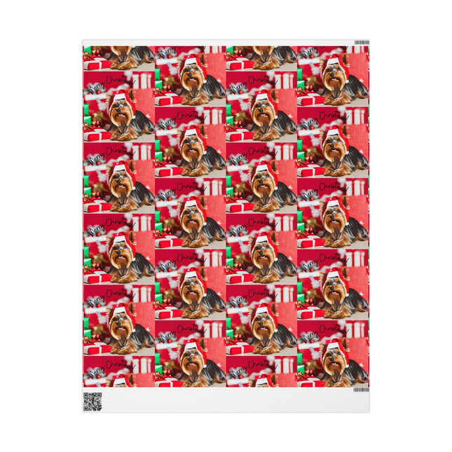 Dog Christmas Wrapping Paper Yorkshire Terrier, Santa Hat Yorkie Gift Wrap, Holiday Gift Wrap Roll