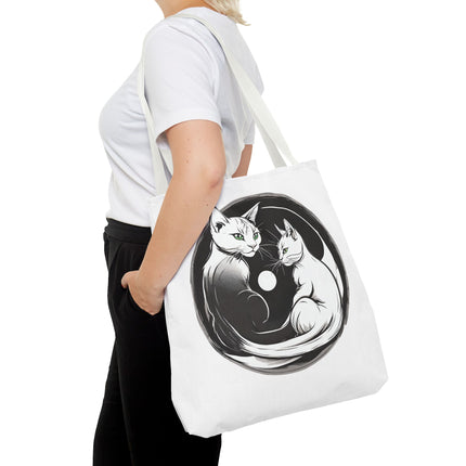 Cat Tote Bag | Moon Light Cats | Emerald Green Eyes Grocery Bag | Moonlit Mews Print Shopping Bag | Two Sided Office Carrier