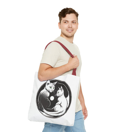 Cat Tote Bag | Moon Light Cats | Emerald Green Eyes Grocery Bag | Moonlit Mews Print Shopping Bag | Two Sided Office Carrier