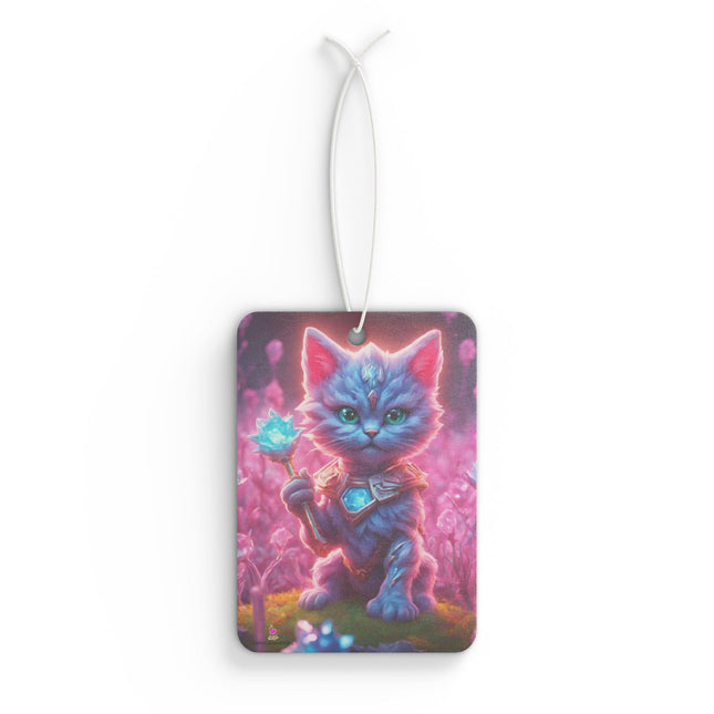 Blue Aqua Violet Fur Warrior Cat Car Air Freshener, Crystal Gem Field Feline Scented Gift, Armored Cosmic Furry Kitten Truck Auto Accessory