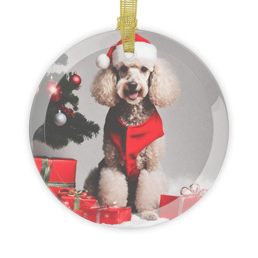Poodle Christmas Ornament, Holiday Tree Decoration, Adorable Dog Ornament, Dog Lovers Gift, Round Glass Keepsake, Pet Xmas Collectible