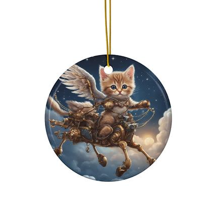 PERSONALIZED Flying Fantasy Christmas Winged Kitten Mechanical Reindeer Ornament