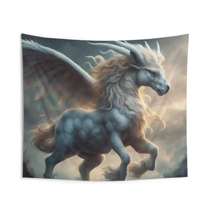 Majestic Myths Wall Art Decor | Pegasus Horned Winged Horse Tapestry | Sky Cloud Fantasy Game Room Hanging | Mythological Bed Room Gift