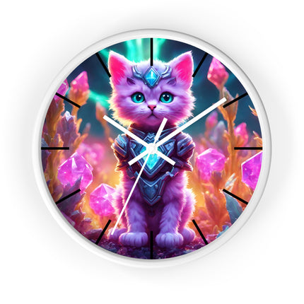COSMIC CRYSTAL CAT GUARDIAN Wall Clock - Neon Fantasy Cave Decor