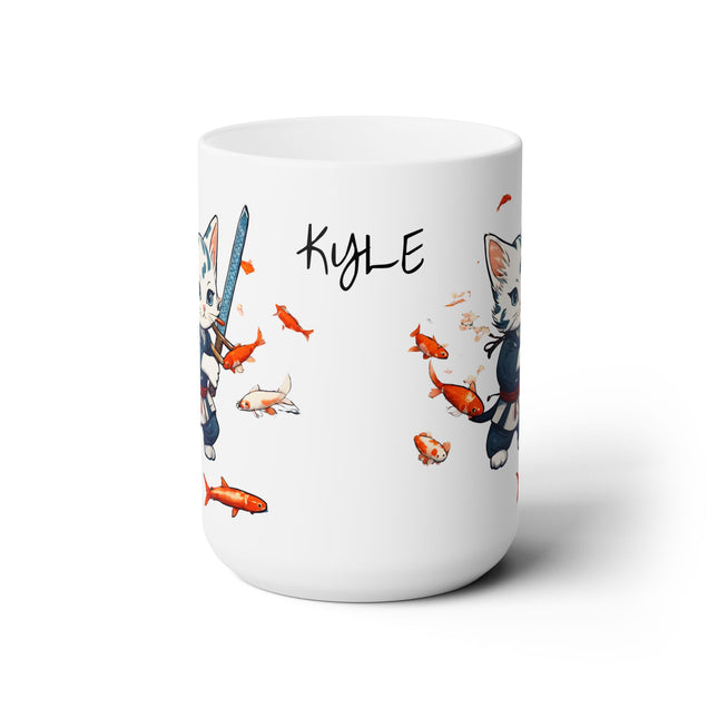 PERSONALIZED Samurai Warrior Cat Japanese Koi Coffee Mug