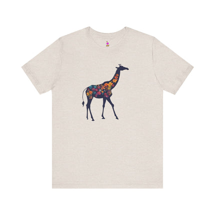 FLORAL GIRAFFE SILHOUETTE T-Shirt - Beautiful Wildlife Botanical Art Tee