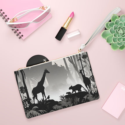 Animal Clutch Bag, Makeup Case, Giraffe Purse, Animal Hand Bag, Jungle Wallet, Wild Animal Leather, Shadow Jungle Clutch