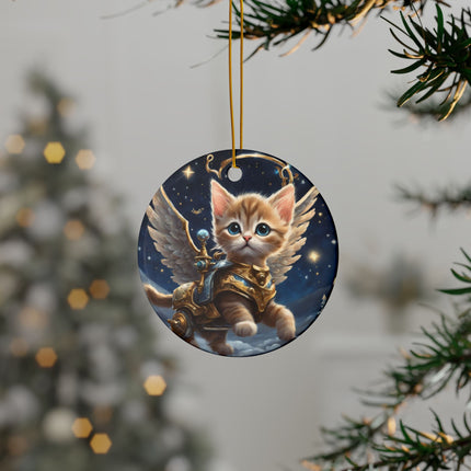 PERSONALIZED Flying Fantasy Christmas Mechanical Angelic Winged Cat Ornament