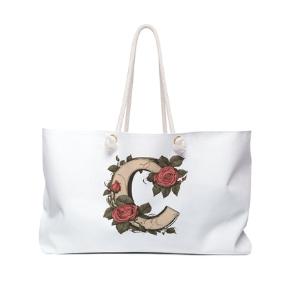 Custom Letter Personalized Weekender | Rose Flowered Travel Bag | Floral Print Roses Cruise Airplane & Hotel Road Trip Overnight Carrier