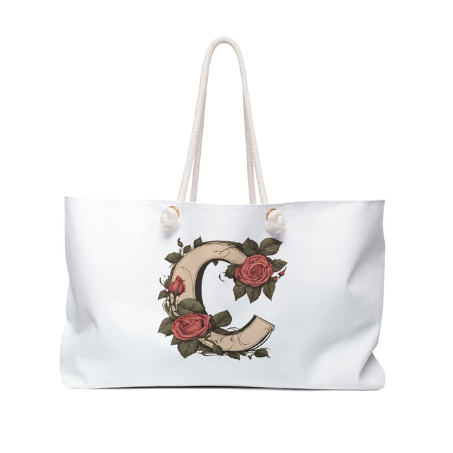 Custom Letter Personalized Weekender | Rose Flowered Travel Bag | Floral Print Roses Cruise Airplane & Hotel Road Trip Overnight Carrier