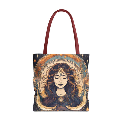 Sun & Moon Goddess Tote | Lunar Stars and Space Astronomy Grocery Bag | Wiccan Dreams Office Laptop Book Carrier | Solar System Travel Gift