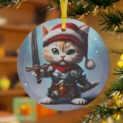 KITTEN CHRISTMAS WARRIOR Glass Ornament
