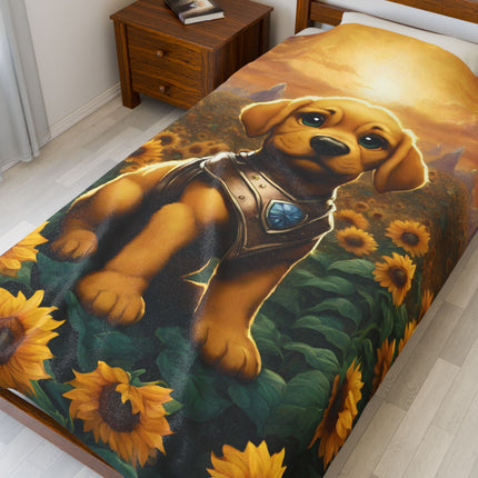 CRYSTAL ARMOR PUPPY Blanket - Sunflower Field Dog Plush Bed Cover Throw