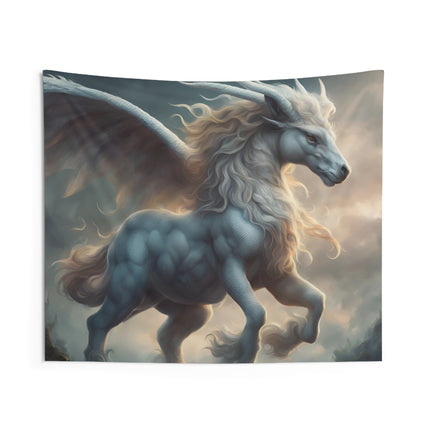 Majestic Myths Wall Art Decor | Pegasus Horned Winged Horse Tapestry | Sky Cloud Fantasy Game Room Hanging | Mythological Bed Room Gift