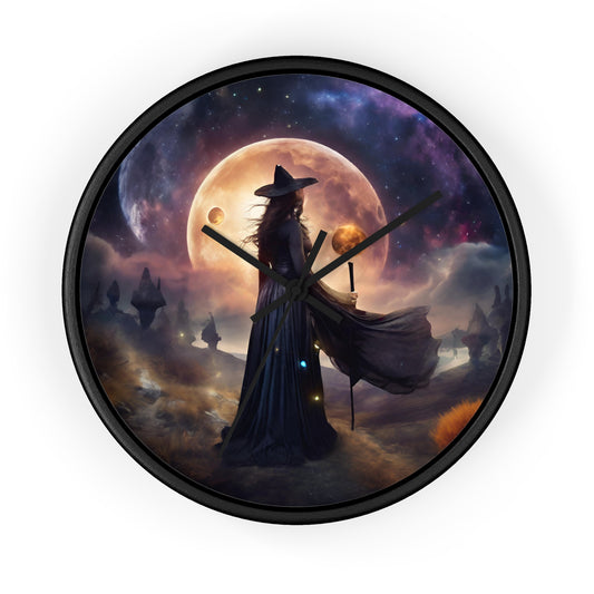 Wiccan Moon Wall Art Clock | Mystical Fantasy Galaxy Witch Pagan Astronomy Wall Hanging | Home Office Lunar Witchcraft Wall Decor Gift