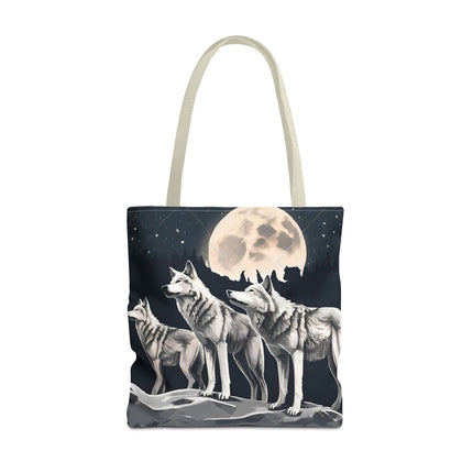 Moon Wolves Tote | Night Sky Mountain Wolf Pack Grocery Bag | Laptop & Book Carrier | Home Office Wooded Wild Dogs Travel Overnight Gift