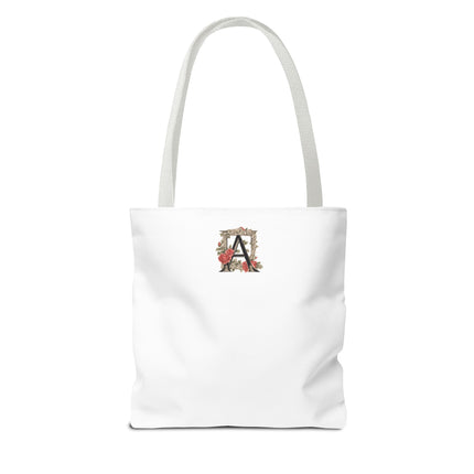 Custom Letter Personalized Tote | Rose Flowered Grocery Travel Bag | Floral Print Roses Office Laptop & Books or Exercise Overnight Carrier