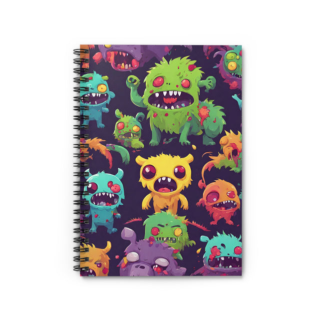 Kids Zombie Monster Fun Spiral Notebook | Gross Out Furry Creatures Colorful Rule Line Paper | Cute Fuzzy Tiny Monsters Child School Journal