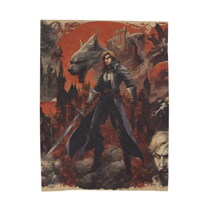 A LEGENDARY ADVENTURER RISES AT THE HOWL OF MIDNIGHT Video Game Inspired Abstract Collage Blanket