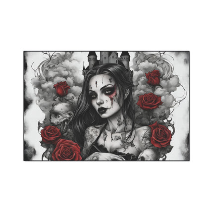 Withering Beauty Floor Mat, Rose Blossom Rug, Skull and Flowers Mat, Cloud Castle Rug