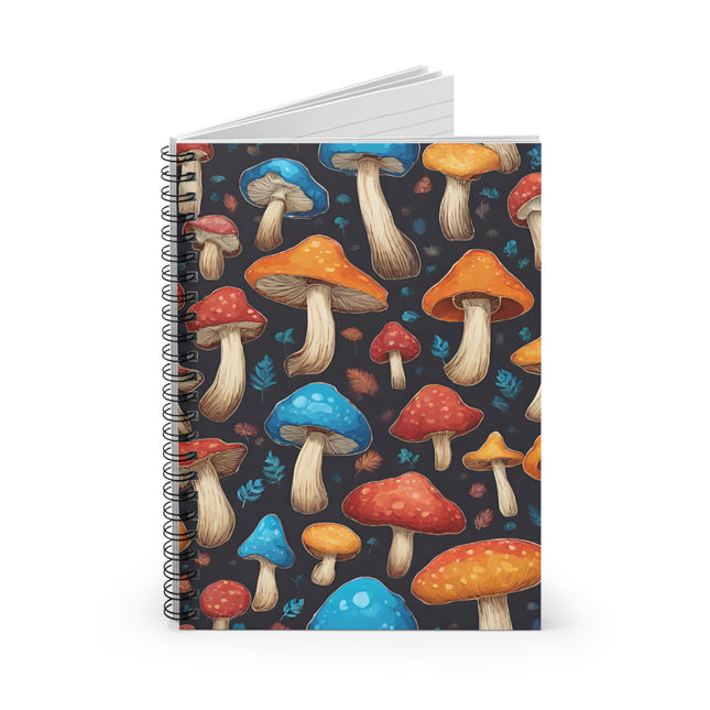 Happy Mushrooms Colorful Fungi Spotted Toadstools Spiral Notebook Rule Line Paper A5 6x8 Inch Size Journal