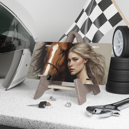 Beautiful Farmgirl Horse Breeder Car License Vanity Plate, Attractive Woman Ranch Stallion Rider Aluminum Wall Hanging Gift