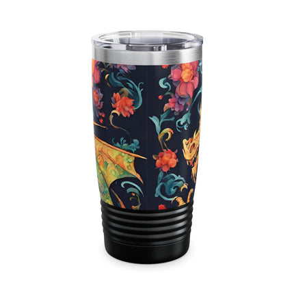 Dragon Tumbler | Japanese Flower Pattern Drink Companion | Floral Japan Insulated Travel Mug | Exercise Office College Road Trip Coffee Gift