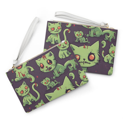 Zombie Cat Clutch Bag, Undead Brain Kittens Makeup Case, Bloody Green Feline Kitty Wallet Purse, Cute Zombie Lover Gift
