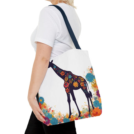 Giraffe Lovers Tote | Floral Safari Animal Grocery Bag | African Savanna Office Travel Carrier | Flower Collage Forest Cotton Traveler