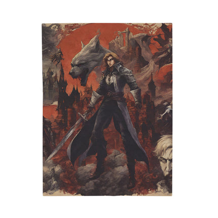 A LEGENDARY ADVENTURER RISES AT THE HOWL OF MIDNIGHT Video Game Inspired Abstract Collage Blanket