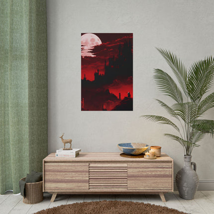 Castlevania Simon Belmont Video Game Room Inspired Wall Decor | The Cursed Night Begins Poster | Dracula Castle Vampire Night Wall Hanging