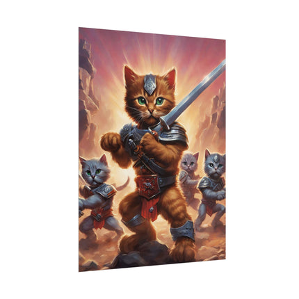 CAT BATTLER Warrior Poster - 80s Universe Epic Feline Fighters Fantasy Wall Hanging Art