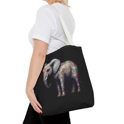 Elephant Gift Tote | Majestic Flower Pattern Grocery Bag | Animal Lovers Office Travel Carrier | Safari Kingdom Endangered Cotton Traveler