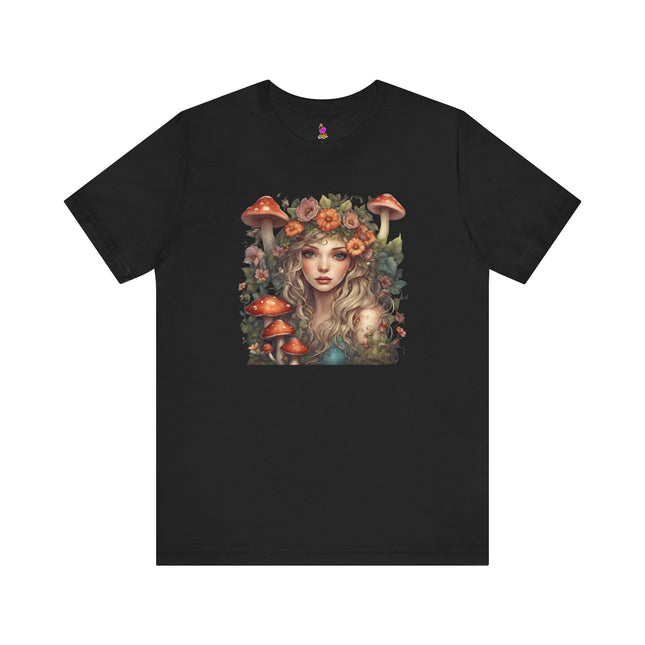 MUSHROOM FLOWER FANTASY MAIDEN Womens T-Shirt - Whimsical Fairy Art Tee