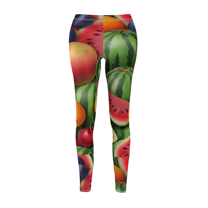 Summer Fruits Skinny Leggings, Orange Watermelon Plums Cherries Lounge Tights, Bright Design Yoga Pants