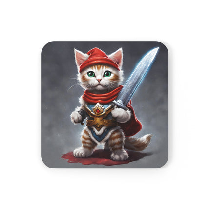 Christmas Drink Coaster Kitten Drink Holder Santa Warrior Kitten Snow Sled Cat Lover Cork Coaster