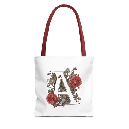 Custom Letter Personalized Tote | Rose Flowered Grocery Travel Bag | Floral Print Roses Office Laptop & Books or Exercise Overnight Carrier
